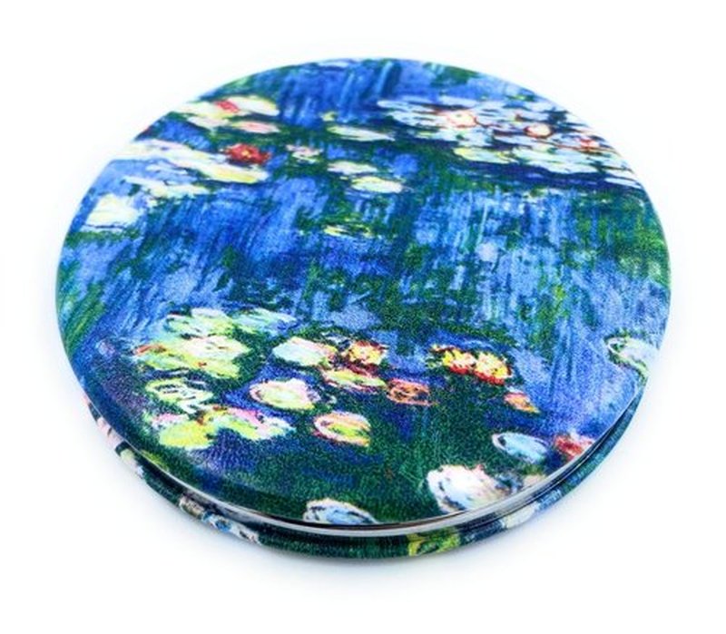 Aeisage Small Handbag Mirror Compact Mirror for Girls Purse Mirror Folding Pu Leather Floral Mirror Compact Claude Monet Water Lilies Unique Gift for Sister
