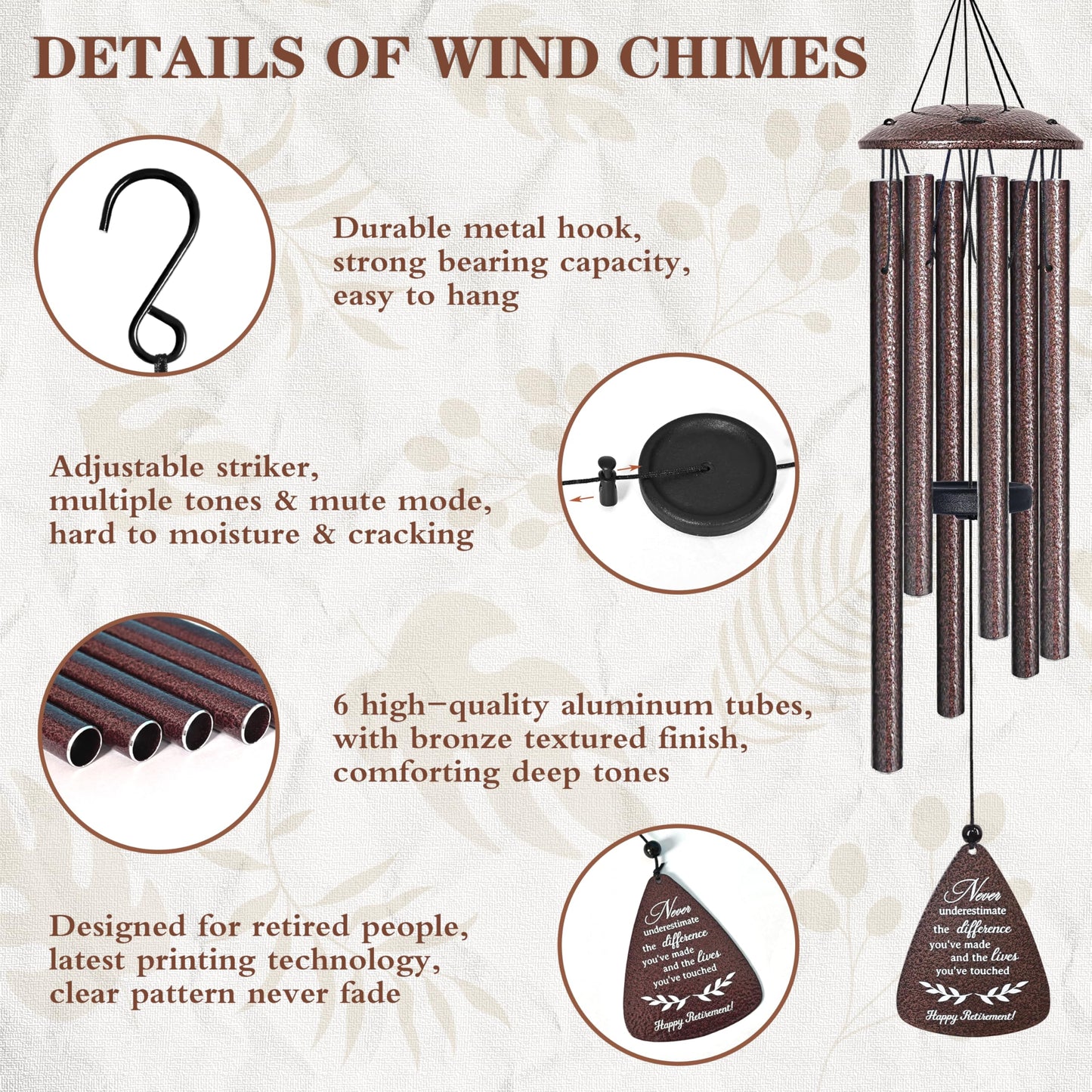 Retirement Gift for Woman Men, 32" Wind Chimes Retired Gifts, 2026 Happy Retirement Gifts for Women Coworker Colleague Boss Teachers Nurses Friends, Going Away Gift Ideas Retirement Decorations