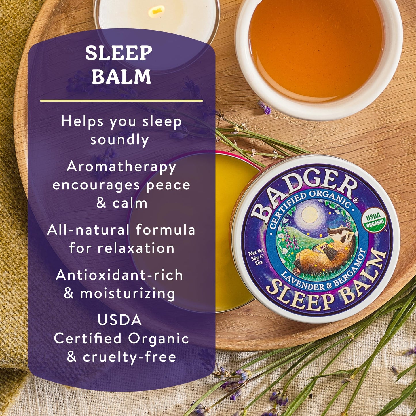 Badger Sleep Balm, Organic Essential Oil Aromatherapy Natural Sleep Balm for Adults & Kids, Relaxing & Calming Lavender & Bergamot Natural Sleep Support, .75 oz Tin, 2-Pack