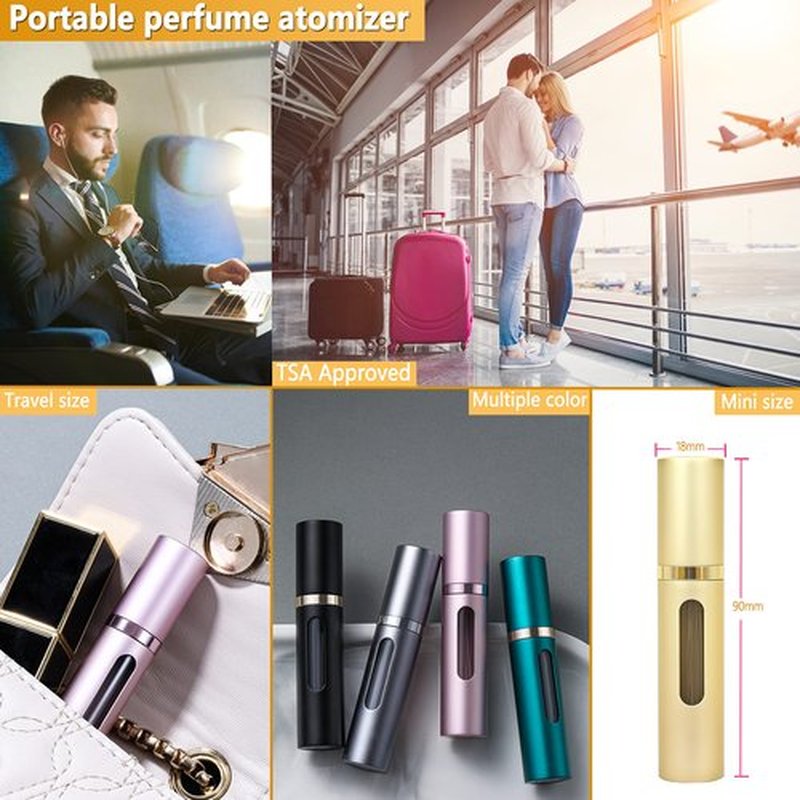ANTOKX Perfume Travel Refillable Atomizer - 3-Pack 5ML Pocket Perfume Atomizer, Travel Perfume Atomizer Refillable Perfume Spray Bottle, Portable Perfume Sprayer (Gold & Gray & Silver)