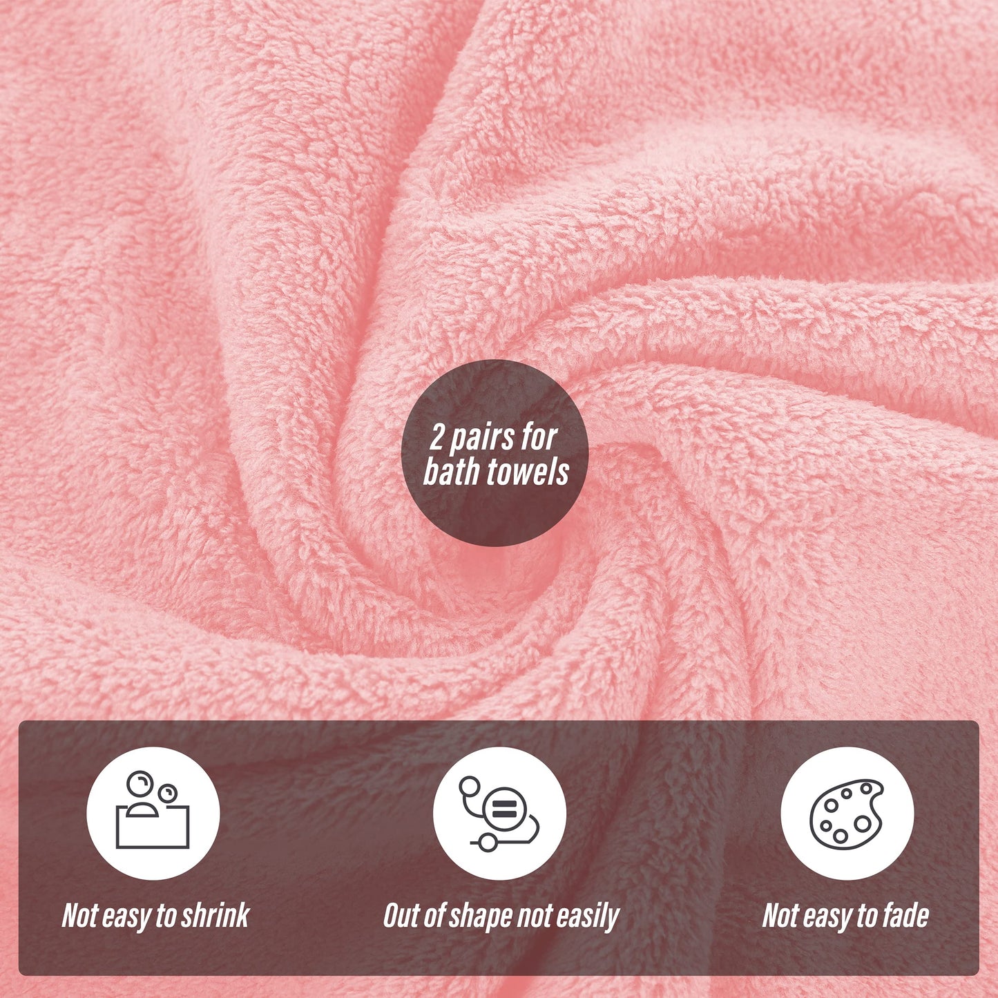 MOONQUEEN 2 Pack Premium Bath Towel Set - Quick Drying - Microfiber Coral Velvet Highly Absorbent Towels - Multipurpose Use as Bath Fitness, Bathroom, Shower, Sports, Yoga Towel (Pink)