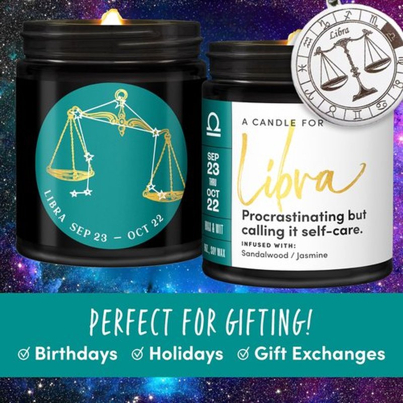 WAX & WIT Libra Gifts for Women, Zodiac Gifts for Women, Astrology Gifts, Zodiac Candles, Libra Candle, September Birthday Gifts for Women, October Birthday Gifts for Women, Astrology Candle - 9oz