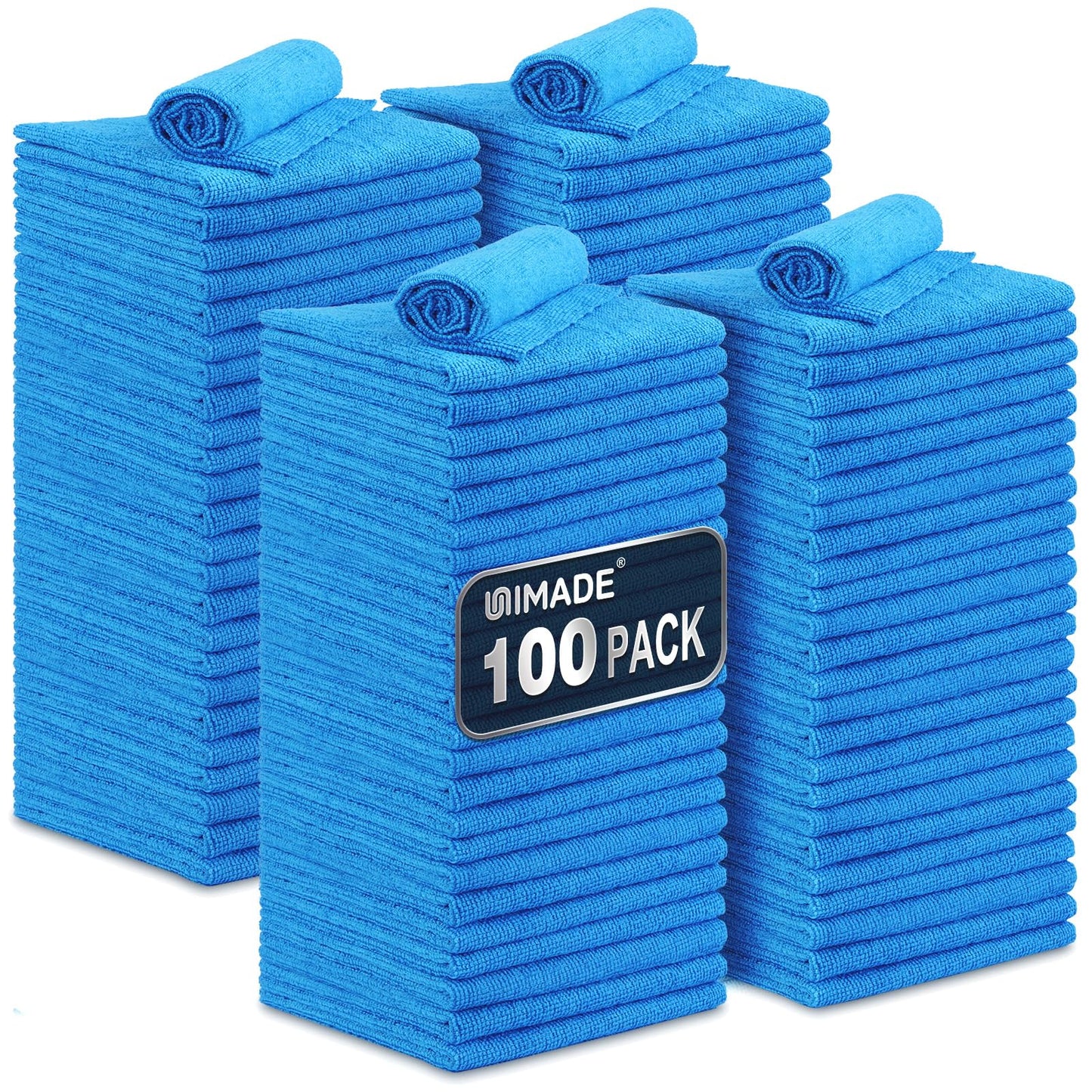 UNIMADE Shop Towels, 100 Pack Commercial Grade Work Rags Microfiber Towels for Cars Cleaning Rags Bulk Detailing Cloth for Automotive Bar Mechanic Restaurant Garage Housekeeping, 11.5"x 11.5", Blue