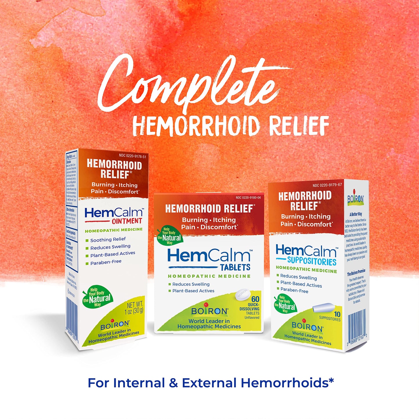 Boiron HemCalm Tablets for Hemorrhoid Relief of Pain, Itching, Swelling or Discomfort - 60 Count