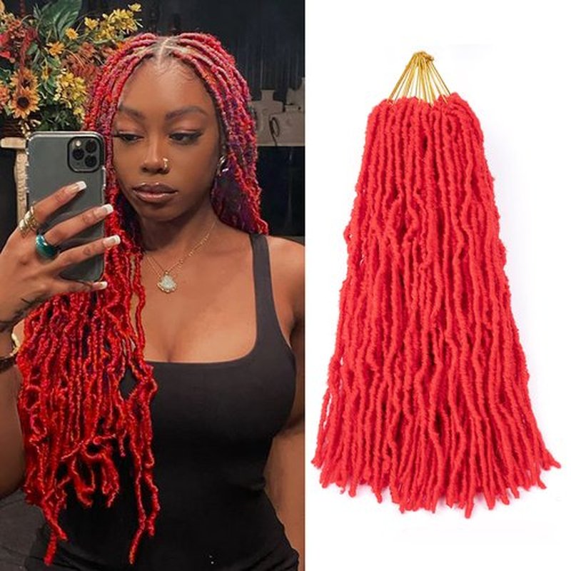 Red Soft Locs 18 inch Faux Locs Crochet Hair 7 Packs Short Pre Looped Crochet Locs Goddess Locs Crochet Hair For Black Women Braiding Hair Extensions (18 Inch (Pack of 7), Red)