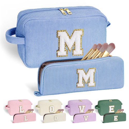 YOOLIFE Gifts for Women - Teen Girls Gifts Initial Purple Makeup Bag Make Up Bag Gifts for Women Her Best Friend Friendship Birthday Gifts Sister Teacher Personalized Mom Birthday Gifts for Women M