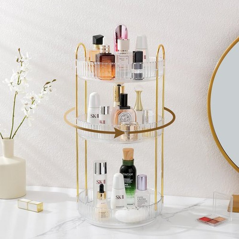 Aveniee Rotating Makeup Organizer for Vanity, Perfume Skincare Organizers Make Up Storage for Bathroom Counter,3 Tier Clear Spinning Cosmetic Lipstick Toiletry Organizer Holder Display Stand (White)