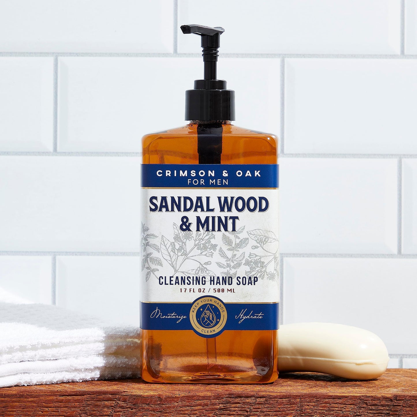 Body Prescriptions Crimson & Oak Men's Deep Cleansing Hand Soap with Pump Dispenser, 17 Fl Oz (Pack of 2), Sandalwood and Mint