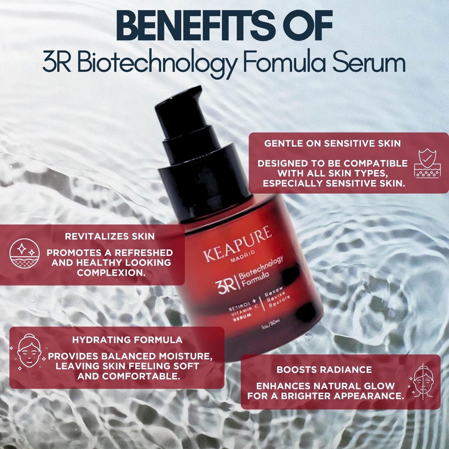 Keapure 3R Revitalizing Serum with Retinol & Vitamin C for Sensitive Skin – Hydrating, Firming, Non-Irritating Formula, 30ml