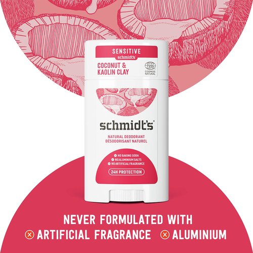 Schmidt's Aluminum Free Coconut & Kaolin Clay Deodorant for Sensitive Skin, 3.25 oz, 3 Pack
