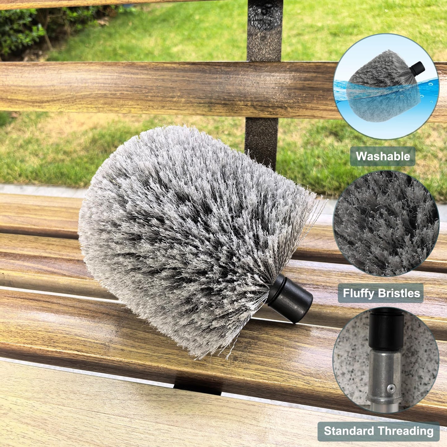 Grey Big Twist-On Cobweb Duster Head Brush, Fits Standard 3/4 inch Threaded Poles, Attachment Spider Web Duster Brush Great for Ceilings, Moldings, Floor Vents, and Corners