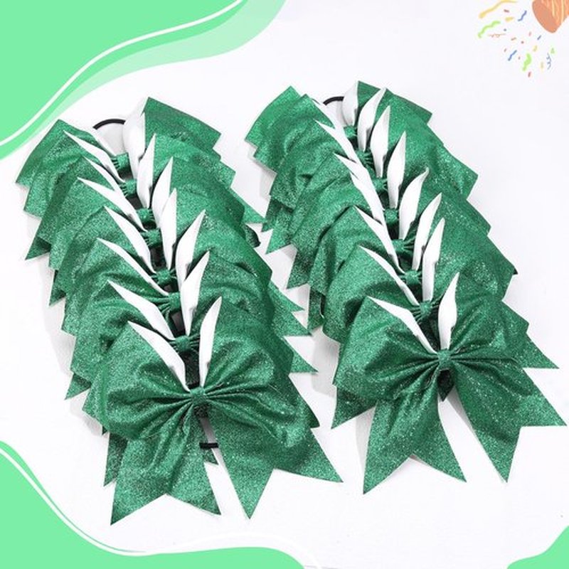 16PCS 8" Large Glitter Cheer Bows for Cheerleaders, CN Sparkly Hair Bows with Elastic Hair Ties Accessories for Teens Girls Women Cheerleading Softball Competition Sports (Green)