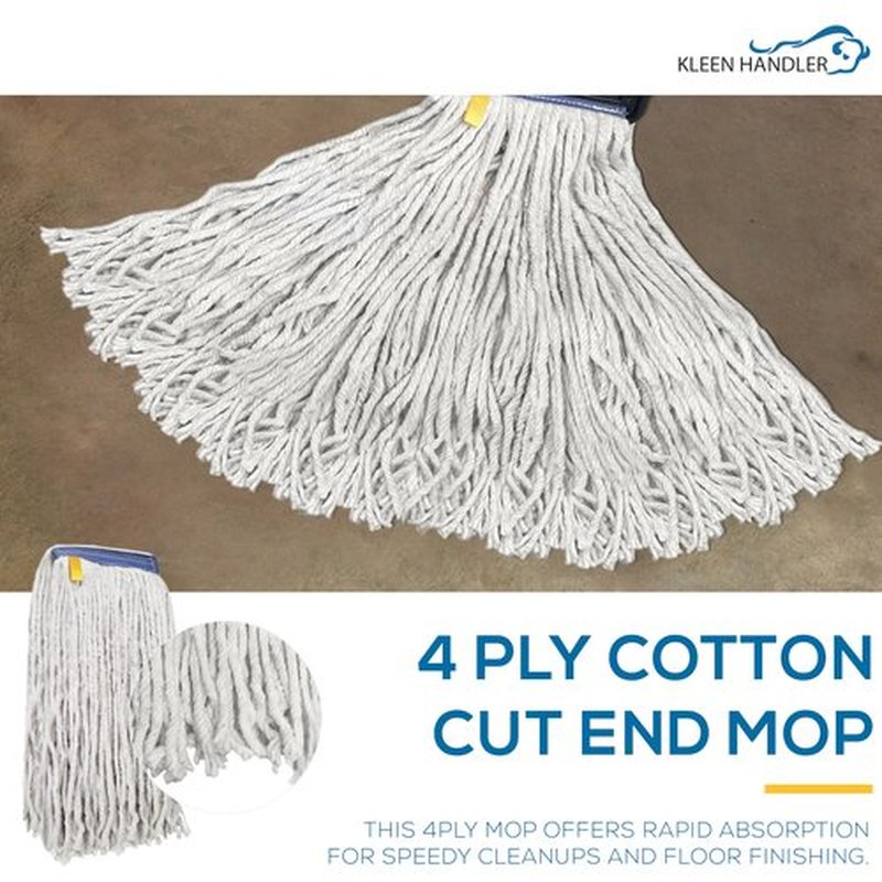 Pack of 24 Cut End Cotton Mop Head Replacement, 1.25-inch Universal Headband, Wet Mop Refills, Natural, 16 Oz
