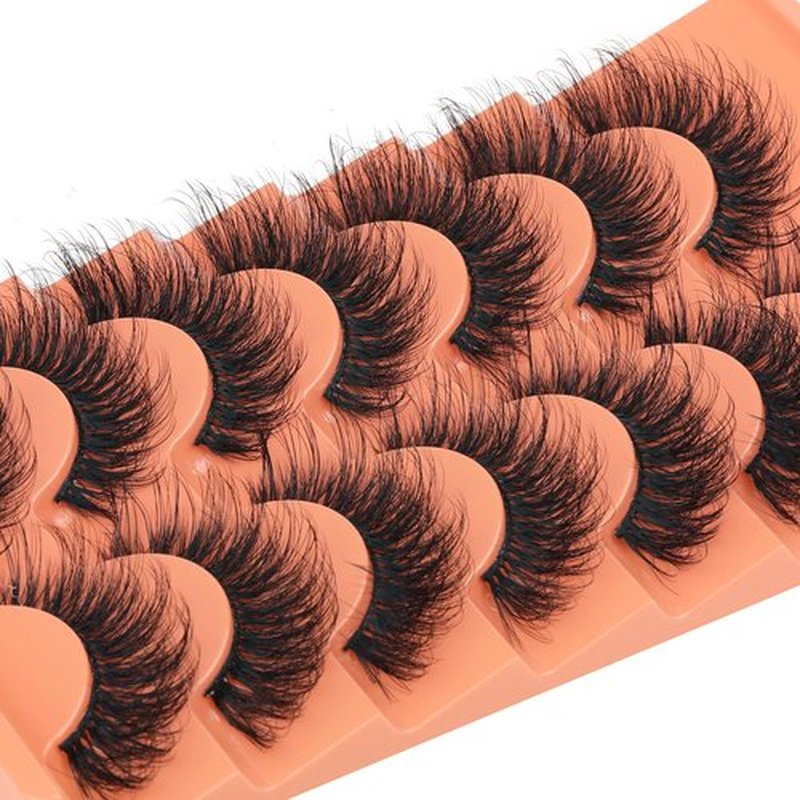 Focipeysa 18mm Faux Mink Eyelashes Fluffy Volume False Lashes D Curl Fake Lash Dramatic False Eyelashes 10D Dramatic Strip Lashes Pack 7 Pairs Lashes DIY Lashes at Home