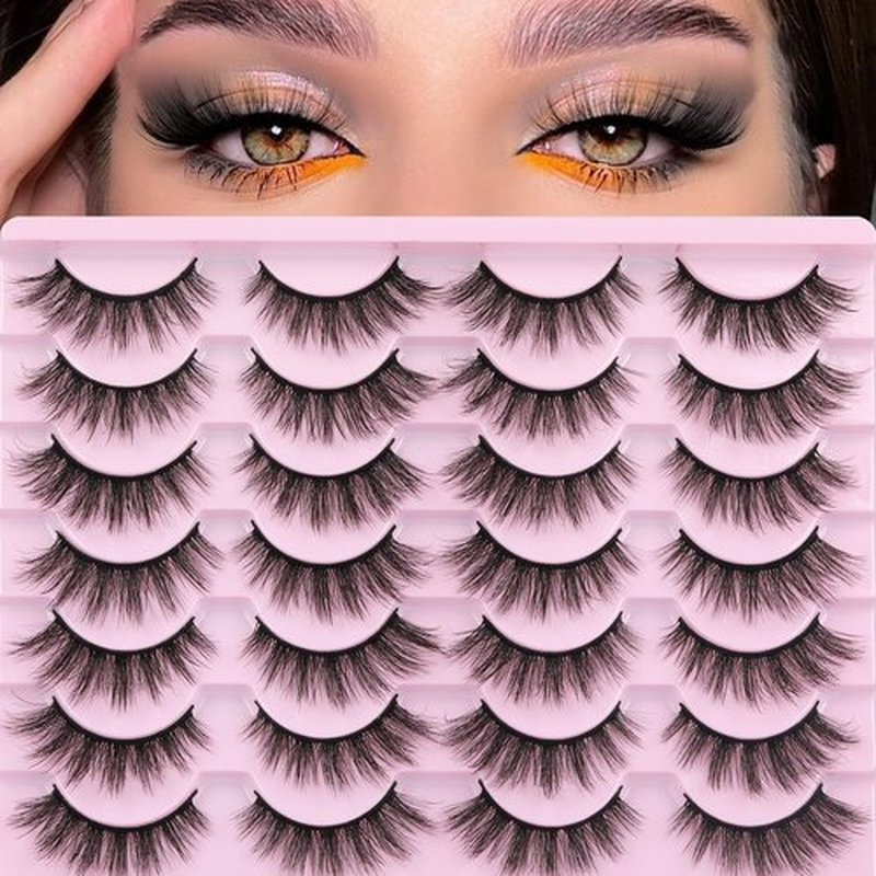 14 Pairs False Eyelashes Natural Mink Lashes Fluffy Wispy Cat Eye Lashes 14mm 3D Volume Strip Fake Eyelashes Pack by TNFVLONEINS