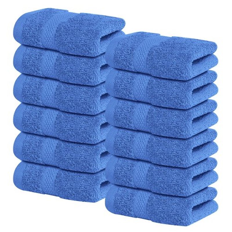 Infinitee Xclusives Premium Wash Cloths for Showering [13x13] – 100% Cotton Washcloths [Pack of 12], Soft and Absorbent Face Towels for Bathroom Wash Clothes, Gym, and Spa |Eloquent Blue|