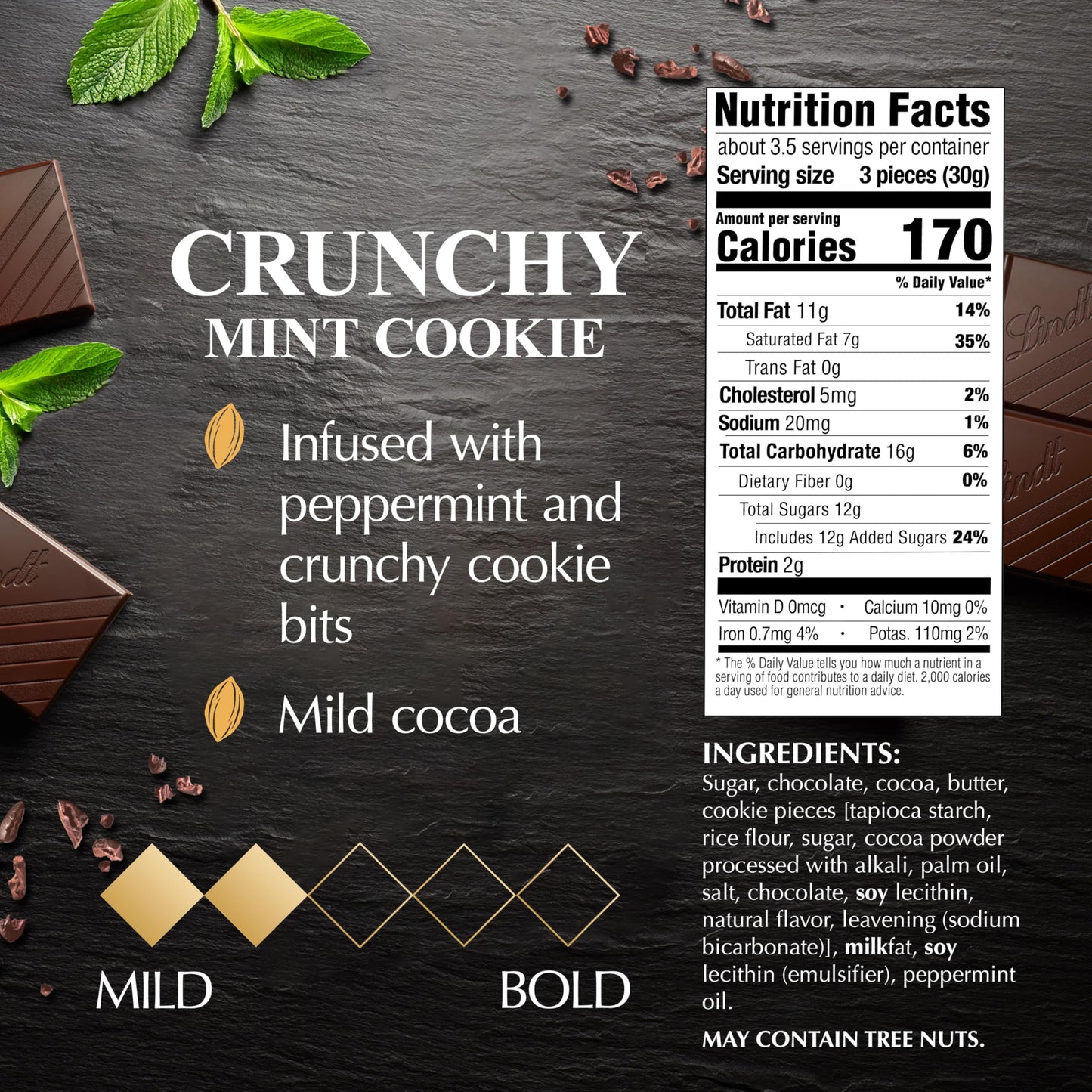 New Lindt EXCELLENCE Crunchy Mint Cookie Dark Chocolate Candy Bar, 3.5 oz., 12 Pack
