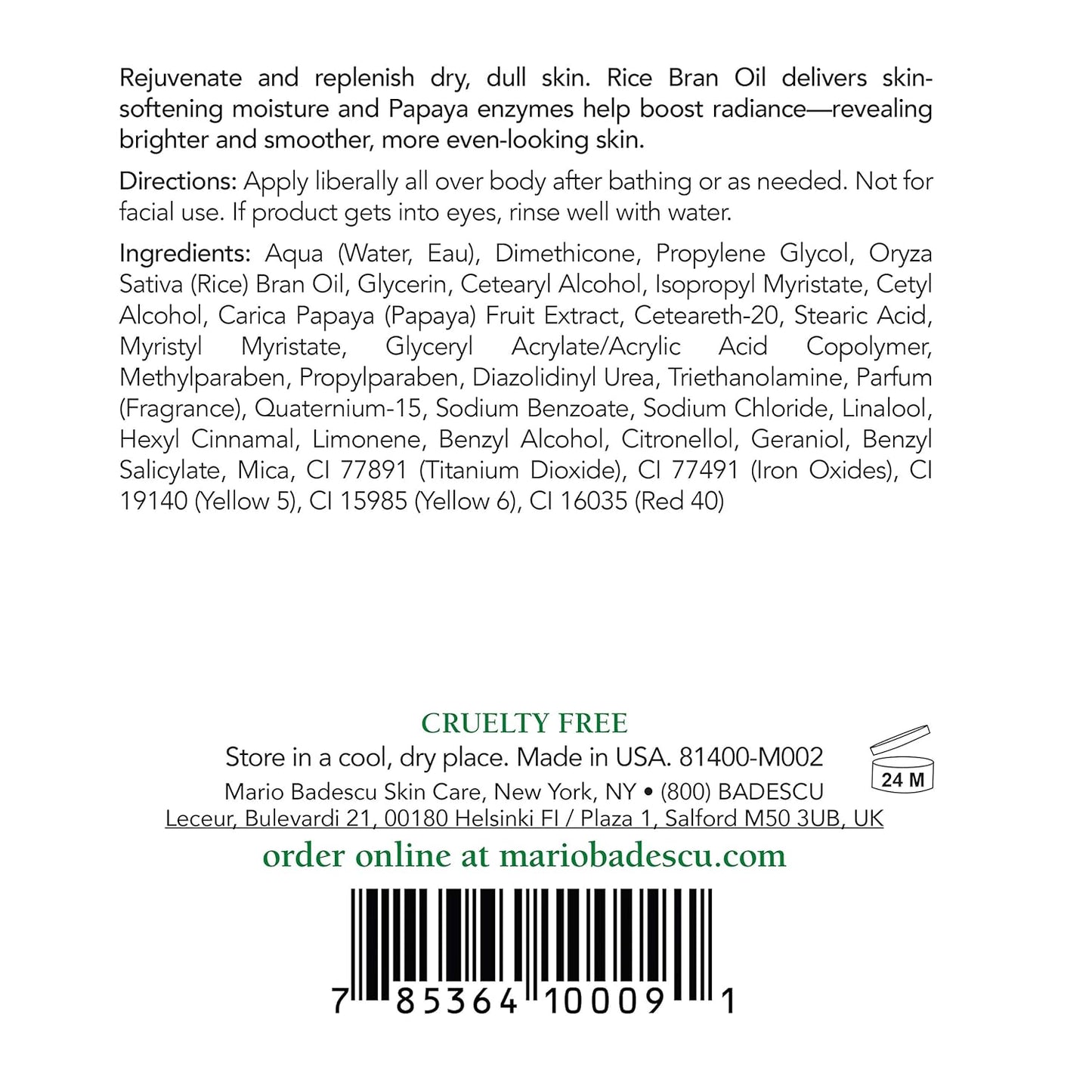 Mario Badescu Body Lotion, Nourishing and Softening Body and Hand Moisturizer For All Skin Types