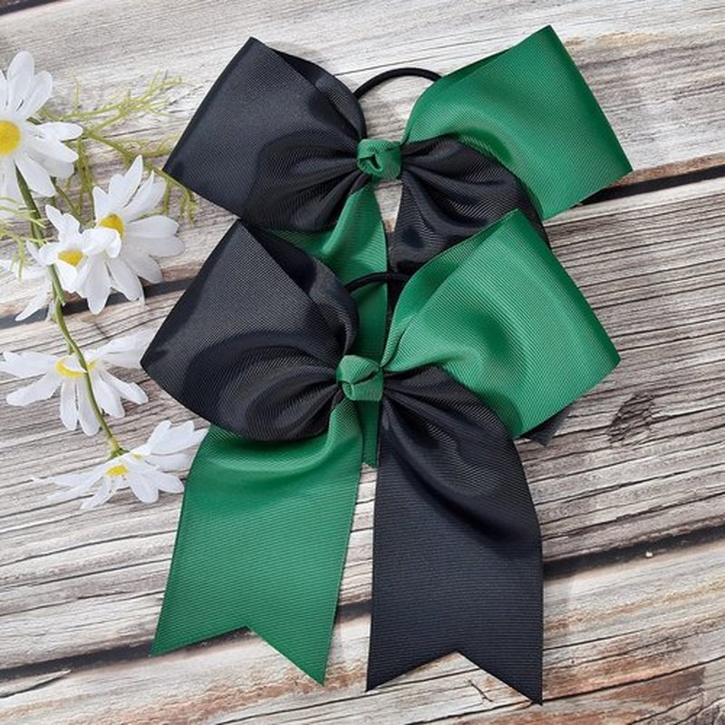DEEKA 12PCS 8" Two Toned Large Cheer Hair Bows Ponytail Holder Handmade for Teen Girls Softball Cheerleader Sports -Forest Green/Black