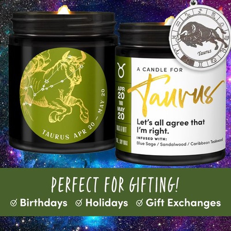 WAX & WIT Taurus Gifts for Women, Zodiac Gifts, Astrology Gifts for Women, Zodiac Candles, Taurus Candle, April Birthday Gifts, May Birthday Gifts for Women, Astrology Candle, Birthday Candle - 9oz