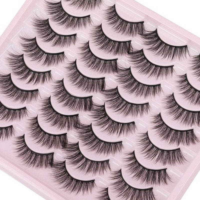 JIMIRE False Eyelashes Wispy Cat Eye 3D Fluttery Faux Mink Lashes Thin 16 Pairs Pack Handmade Fluffy Lashes for Soft Natural Look