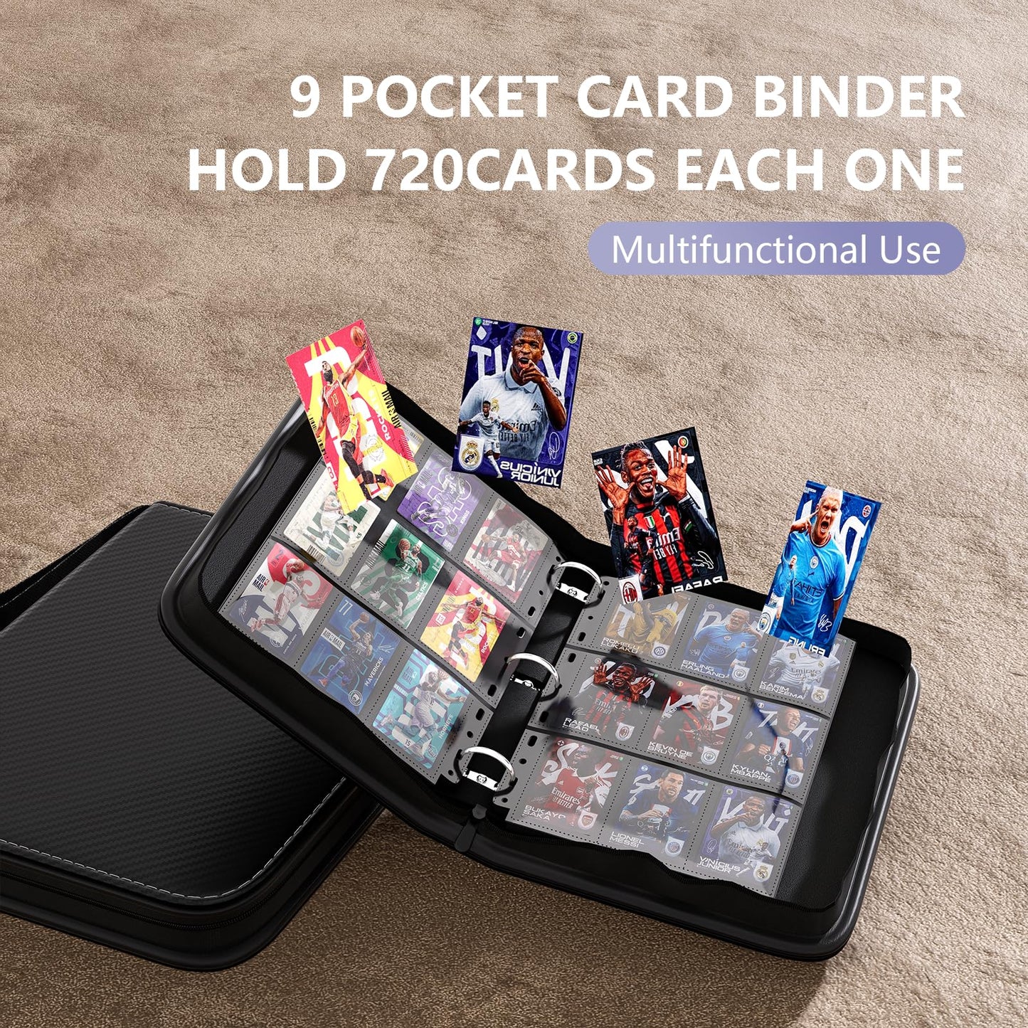 Flekko 9 Pocket Card Binder, 720 Double-Sided Pocket PU Collector Binder, Waterproof Zip Trading Card Holder Binder for MTG, TCG, and Sports Card Albums (Black)