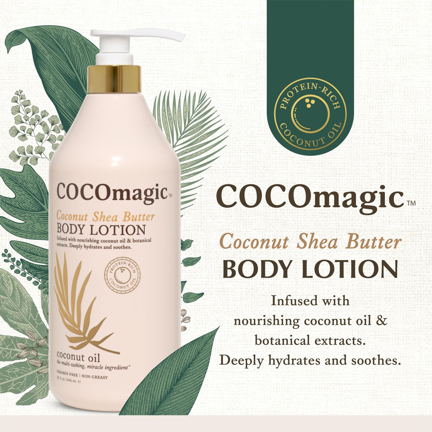 Cocomagic Coconut Shea Butter Body Lotion | Deeply Hydrating & Non-Greasy Moisturizer for Soft, Smooth Skin | Paraben-Free & Gentle for All Skin Types (32 Fl Oz)