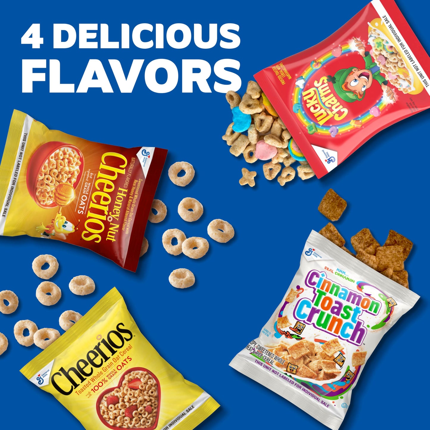 Breakfast Cereal Variety Pack, Lucky Charms, Cinnamon Toast Crunch, Cheerios, and Honey Nut Cheerios, 8 Pouches, 9.14 oz