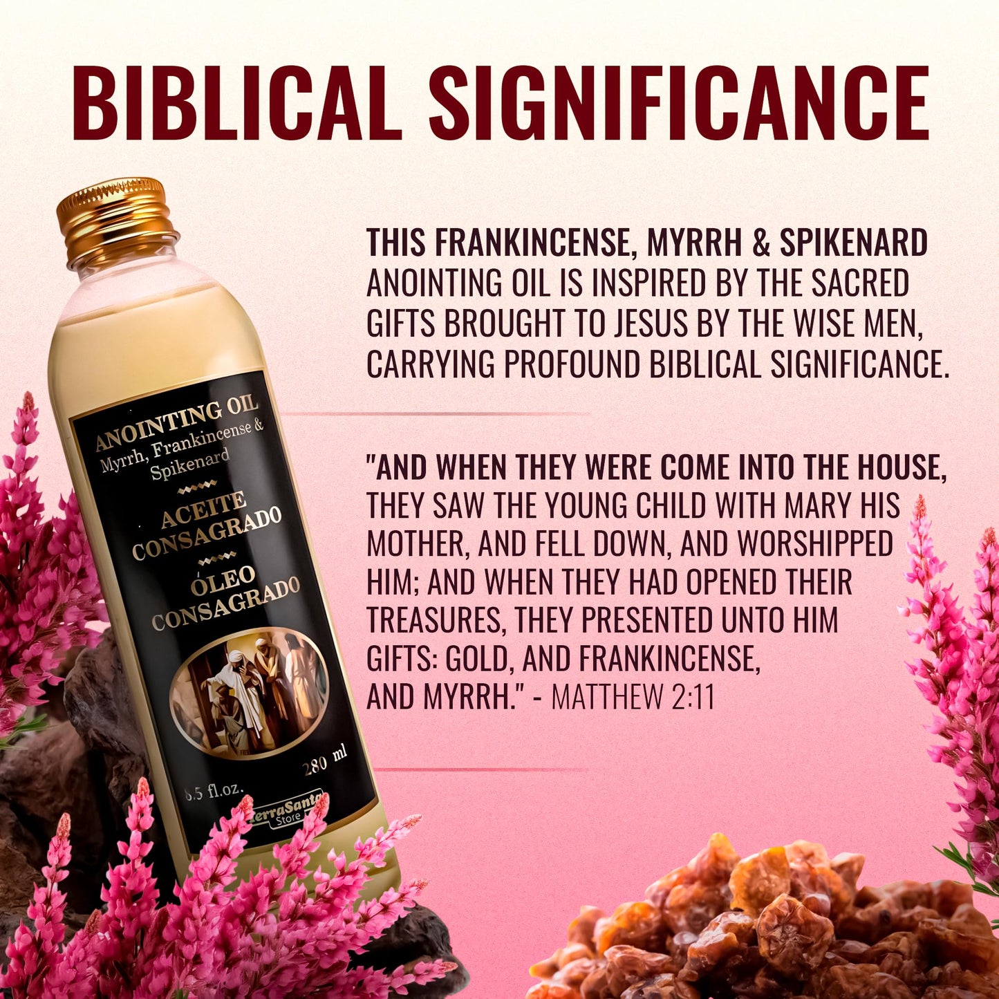 Essential Aromatic Essential Anointing Oil Perfume– Frankincense Myrrh and Spikenard - 8.5fl.oz 280ml – from Jerusalem Holy Land – Plastic Bottle for Personal Prayer Rituals & Spiritual Communion