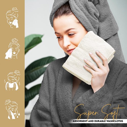 Utopia Towels - 12 Pack Viscose Luxury Wash Cloths Set (12 x 12 Inches) Cotton Ring Spun, Highly Absorbent and Soft Feel Essential Washcloths for Bathroom, Face Towel, Gym and Spa (Ivory)