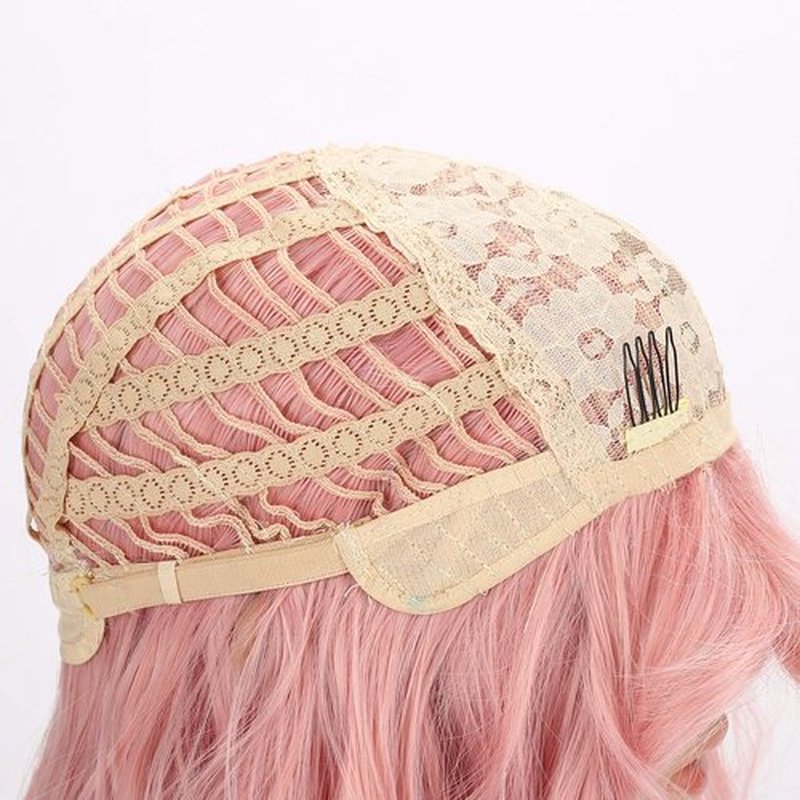 VCKOVCKO Natural Wavy Pastel Pink Wig Colorful Wigs With Air Bangs Short Bob Wigs Women's Shoulder Length Wigs Curly Wavy Synthetic Cosplay Wig Bob Wig for Girls(12", Lovely Pink)