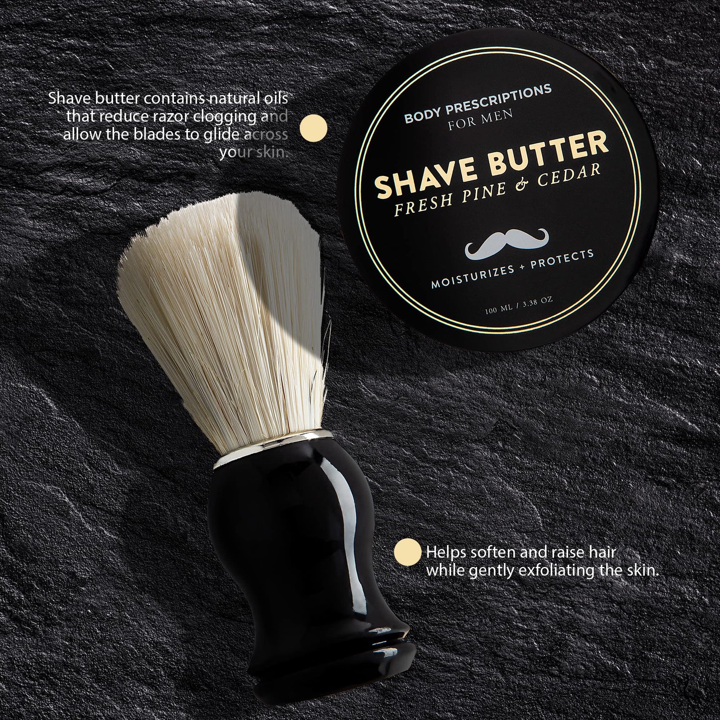 Body Prescriptions Men's Grooming Kit- Shaving Set for Men Including Fresh Pine & Cedar Shave Butter and Shave Brush, Shaving Accessories, Holiday Gifts for Men