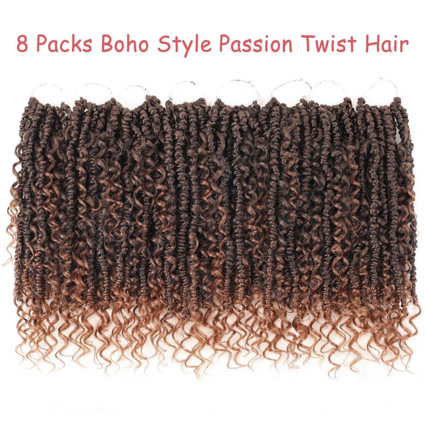 Leeven 8 Packs 10 Inch Goddess Passion Twist Crochet Hair Ombre Brown Boho Style Crochet Twist Pre Twisted Bomb Twist Curly Ends Pre Looped Bohemian Synthetic Braids for Women #T30