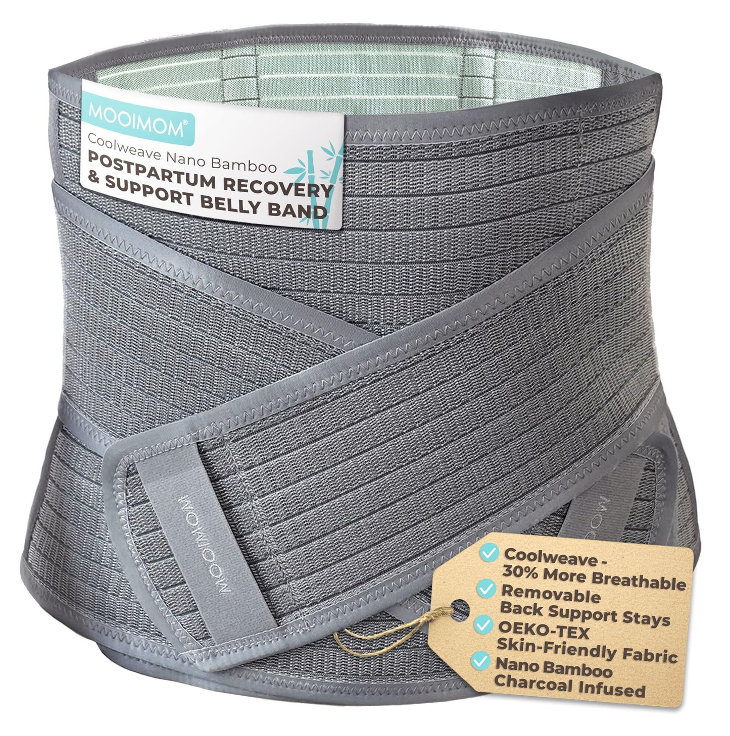 MOOIMOM Coolweave Postpartum Belly Band for C-Section Recovery Belt, Breathable Maternity Abdominal Binder with Ergonomic Back Support, Adjustable Belly Wrap for Post Surgery Waist & Core Support