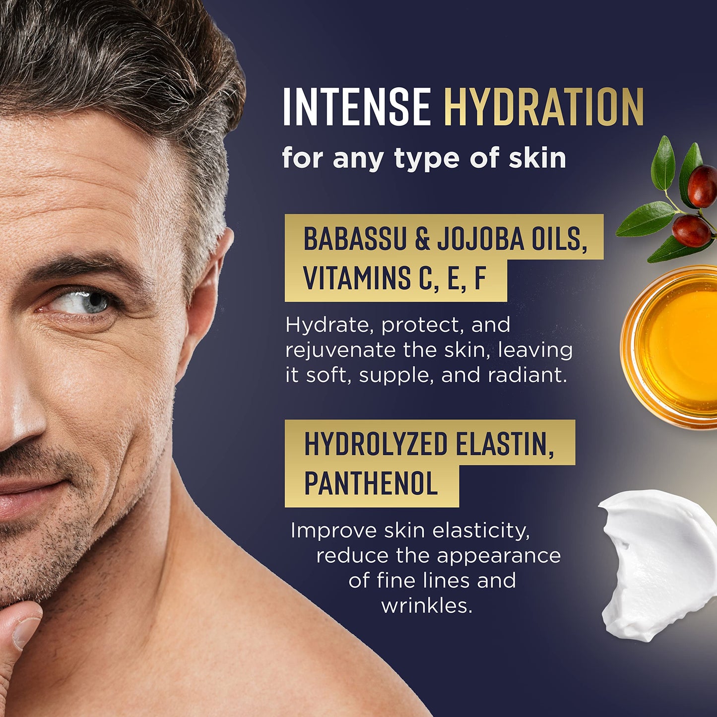 PENEBELLA Mens Face Moisturizer - Deep Hydrating & Anti Aging Mens Lotion | Made in Europe | Vitamin C+E, Elastin, Hyaluronic 4D - Face Cream for Daily Use - Eye, Face & Neck Skin Care