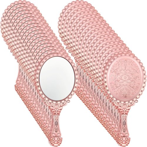 Qunclay 48 Pcs Vintage Handheld Mirror, 9.8" L x 4.5" W Small Rose Gold Embossed Mirror Portable Cute Princess Mirrors Compact Travel Mirror Makeup Mirror for Classroom Kids Princess Party Favors