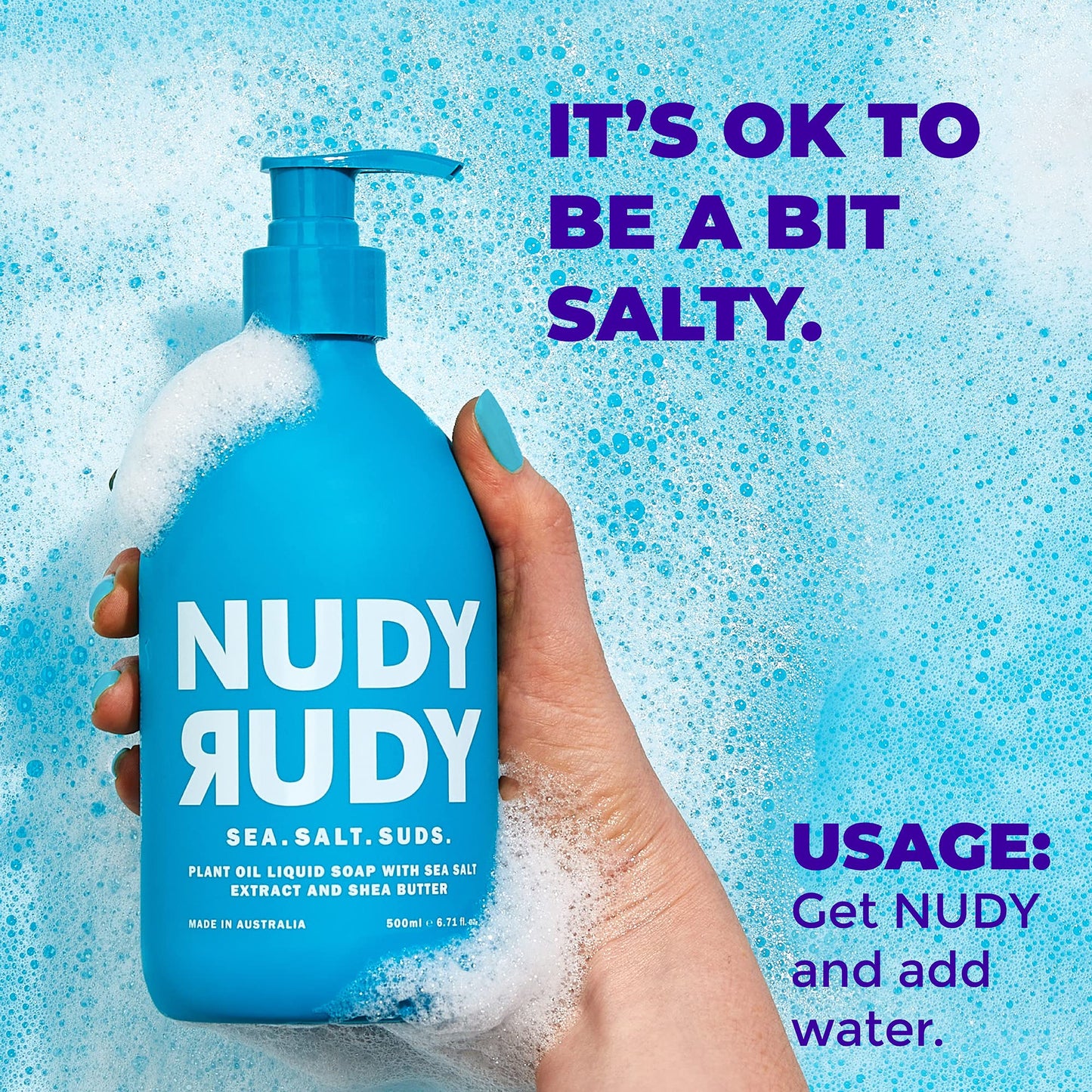 Nudy Rudy Sea Salt Suds 2 Pack, Liquid Body Wash Bundle with Bonus Soap Bar, Aloe Vera and Vitamin E, Moisturizing Shower Gel and Hand Soap for Men and Women 16.9 fl oz and 4.2 oz