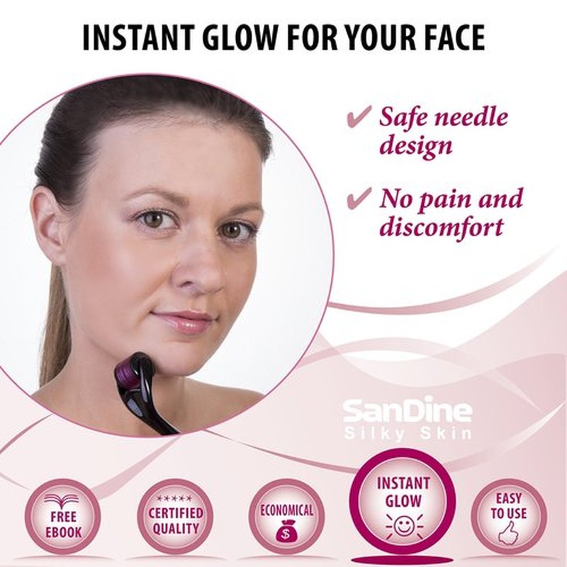 Microneedle Skin Roller - 540 Micro Needle Skin Care System - Ideal to Keep Your Skin Young and Radiant - Titanium for Silky Smooth and Beautiful Skin - Includes FREE E-Book - By Sandine (0.25mm)