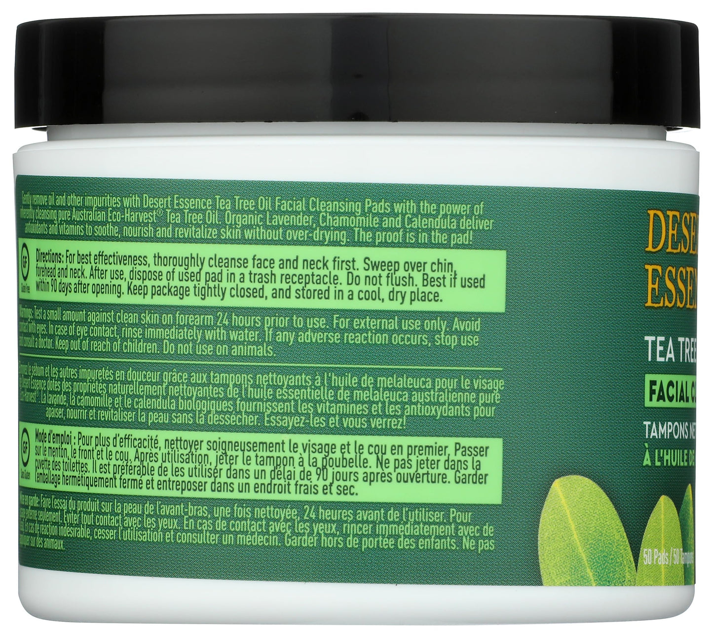 Desert Essence Facial Cleansing Pads Tea Tree Oil, 50 Pads, 0.75 Bottle