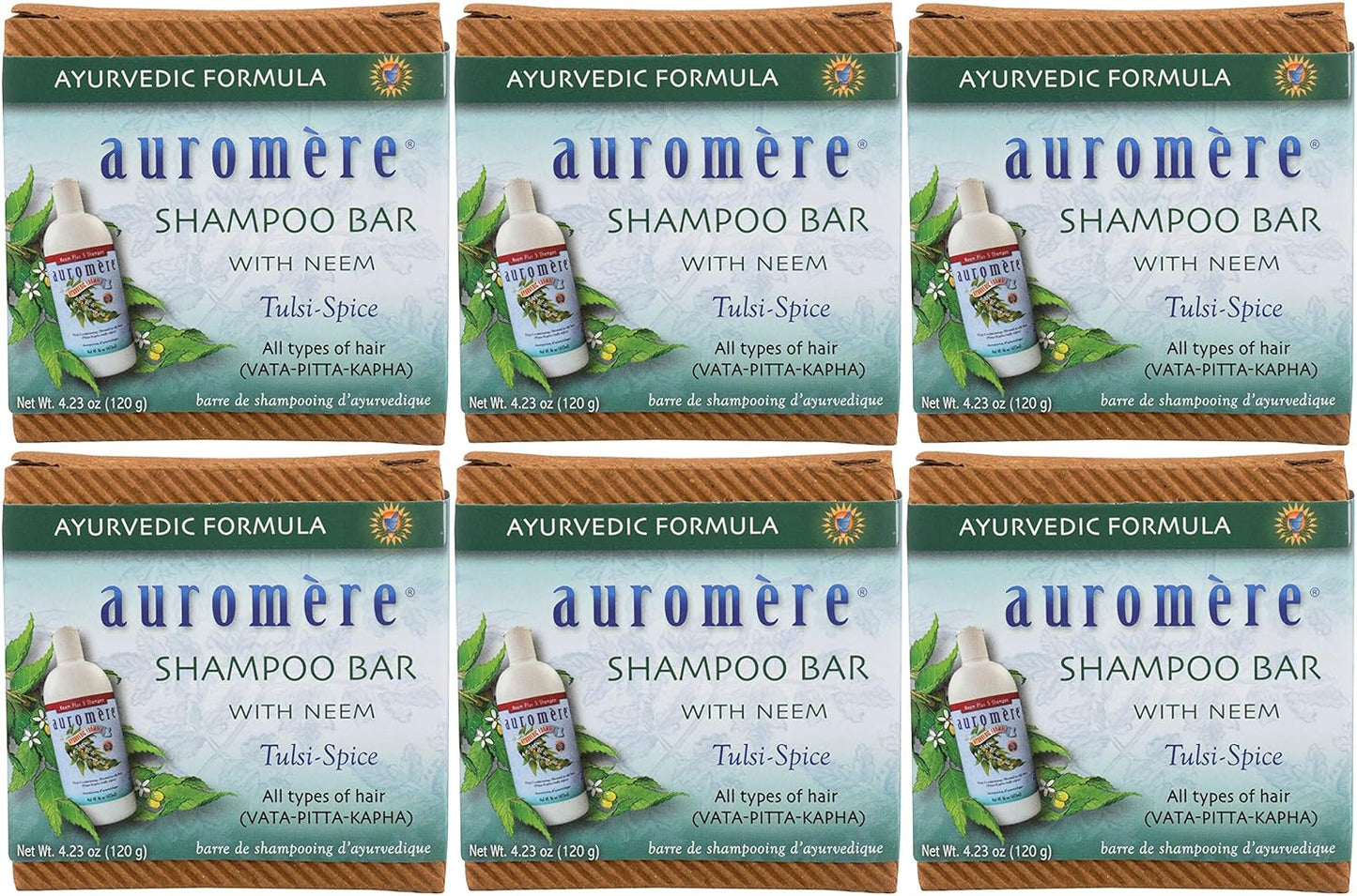 Auromere Ayurvedic Shampoo Bar - Eco Friendly, Handmade, Vegan, Cruelty Free, Natural, Non GMO, All in One Bar for Soap and Shampoo (4.23 oz), 5 pack