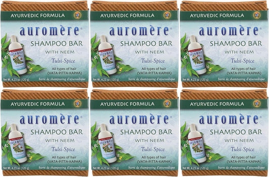 Auromere Ayurvedic Shampoo Bar - Eco Friendly, Handmade, Vegan, Cruelty Free, Natural, Non GMO, All in One Bar for Soap and Shampoo (4.23 oz), 5 pack