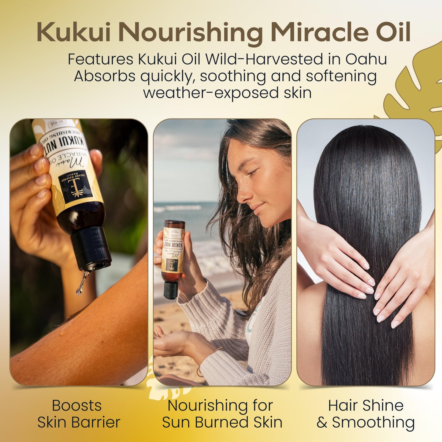 Island Essence Organic Kukui Nut Nourishing Oil – Hawaiian Blend with Kukui Nut Oil for Body & Hair – Made in Maui – 4.5 oz Bottle for Body Massage - Massage oils