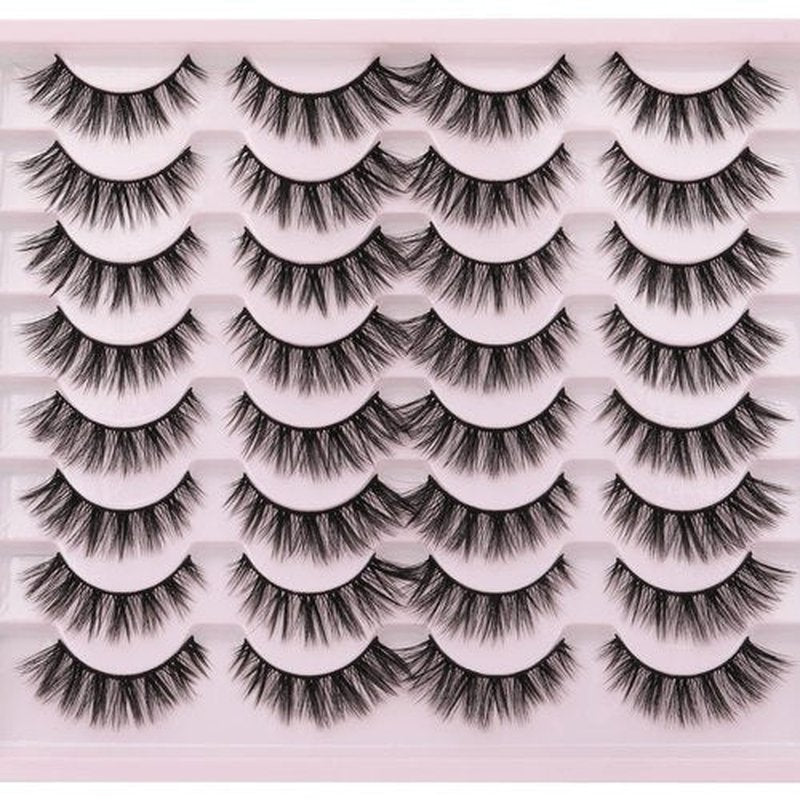 JIMIRE Wispy Faux Mink Cat Eye Lashes Fluffy Crossed Volume False Eyelashes Natural Look Handmade Premium Quality Reusable 16 Pairs Pack