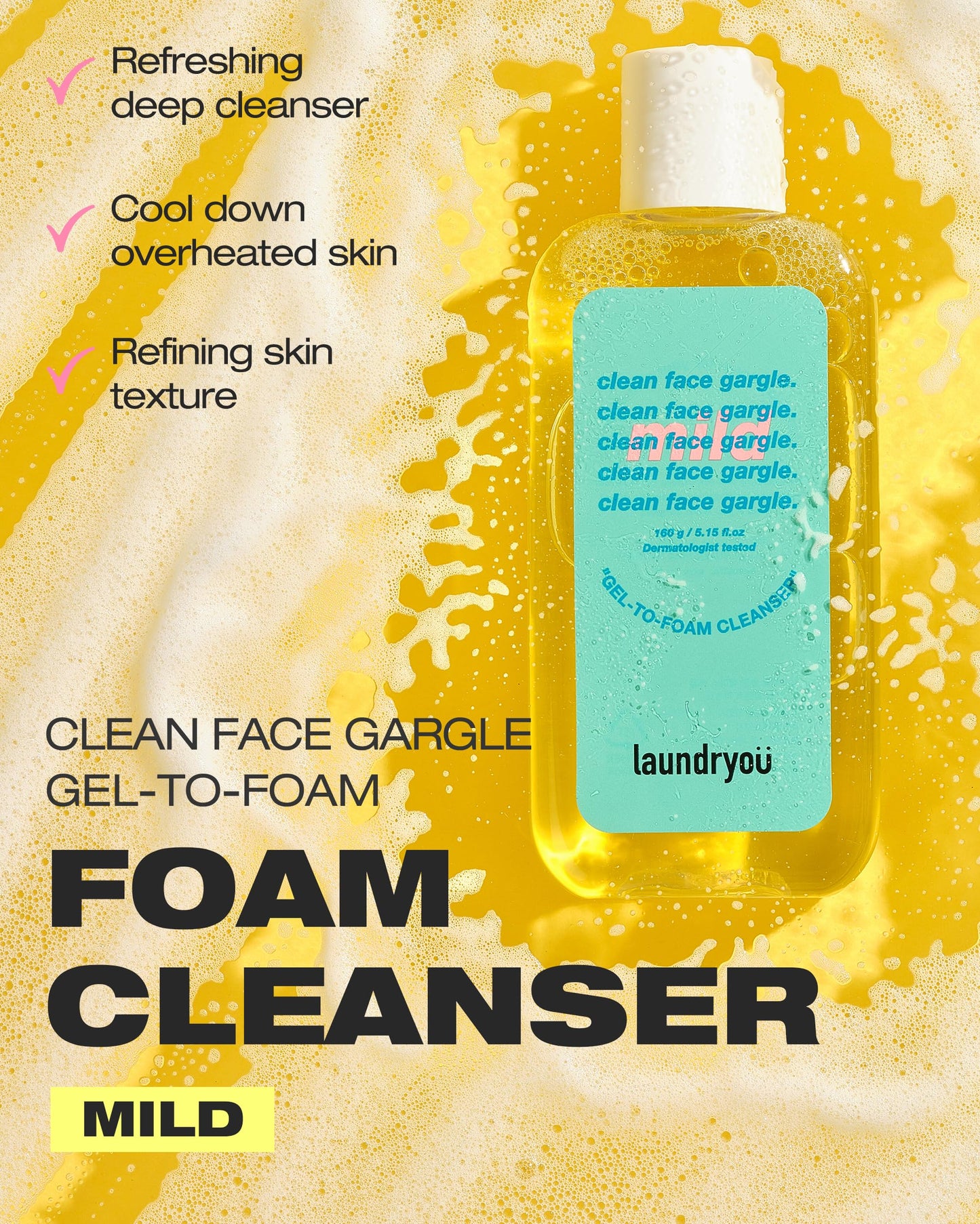 LAUNDRYOU Gel-to-Foam Gentle Facial Cleanser Mild | Hydrating PHA Cleanser with Probiotics | Gentle Face Wash for Oily & Acne-Prone Skin | Korean Skin Care (5.64 fl oz)