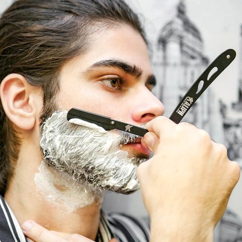 Kaliph Professional Barber Straight Razor For Men - Premium Pack of 2Pcs Shavette Straight Razor With 100 Shaving Blades - Salon Quality Men's Manual Cut Throat Razor For Close Shaving (Black & Orange