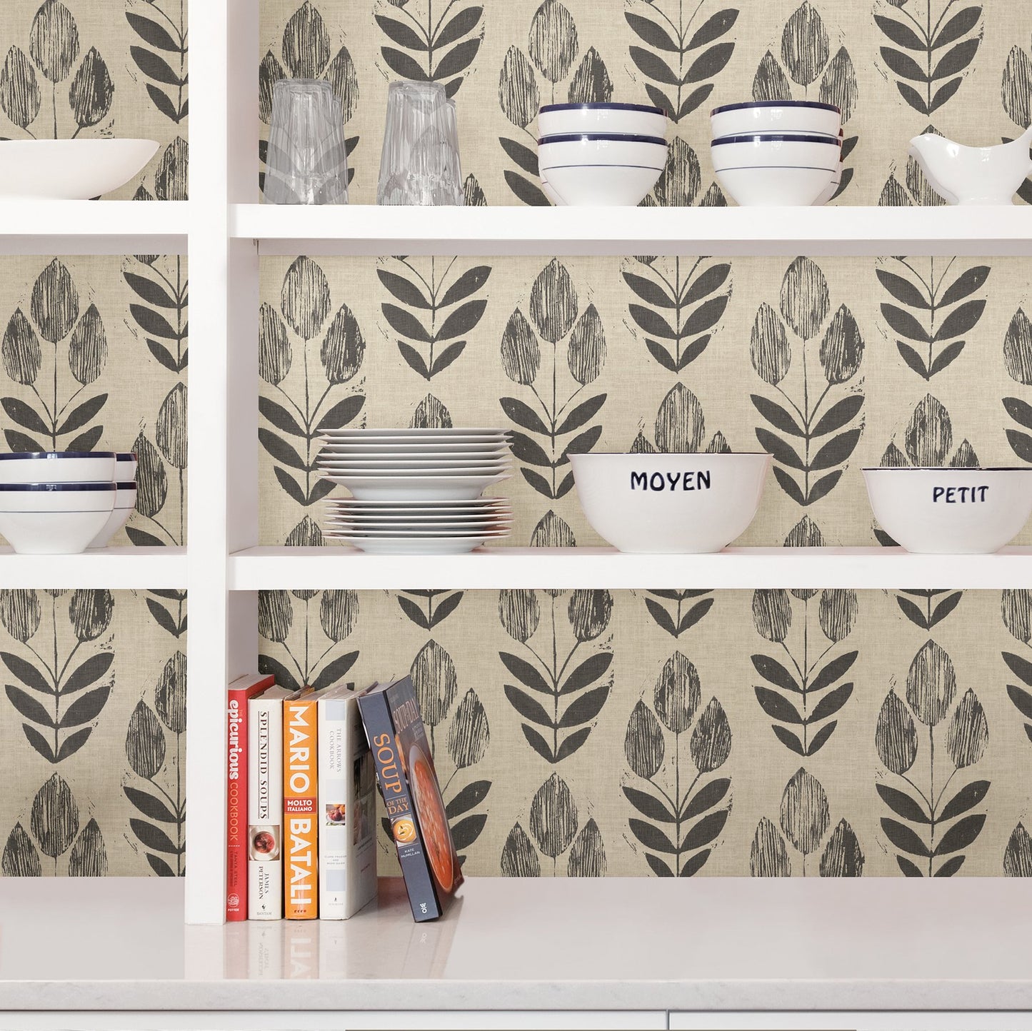 NuWallpaper Folk Tulip Peel and Stick Wallpaper, Neutral, Textured Removable Wallpaper, 20.5 in x 18 ft