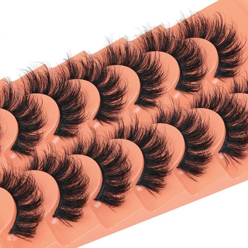 Focipeysa Fake Lashes Fluffy False Eyelashes Dramatic Fake Eyelashes 8D Eyelashes 17mm Faux Mink Lash D Curl Strip Eyelash Pack 7 Pairs Volume Lash Pack that Look Like Extensions