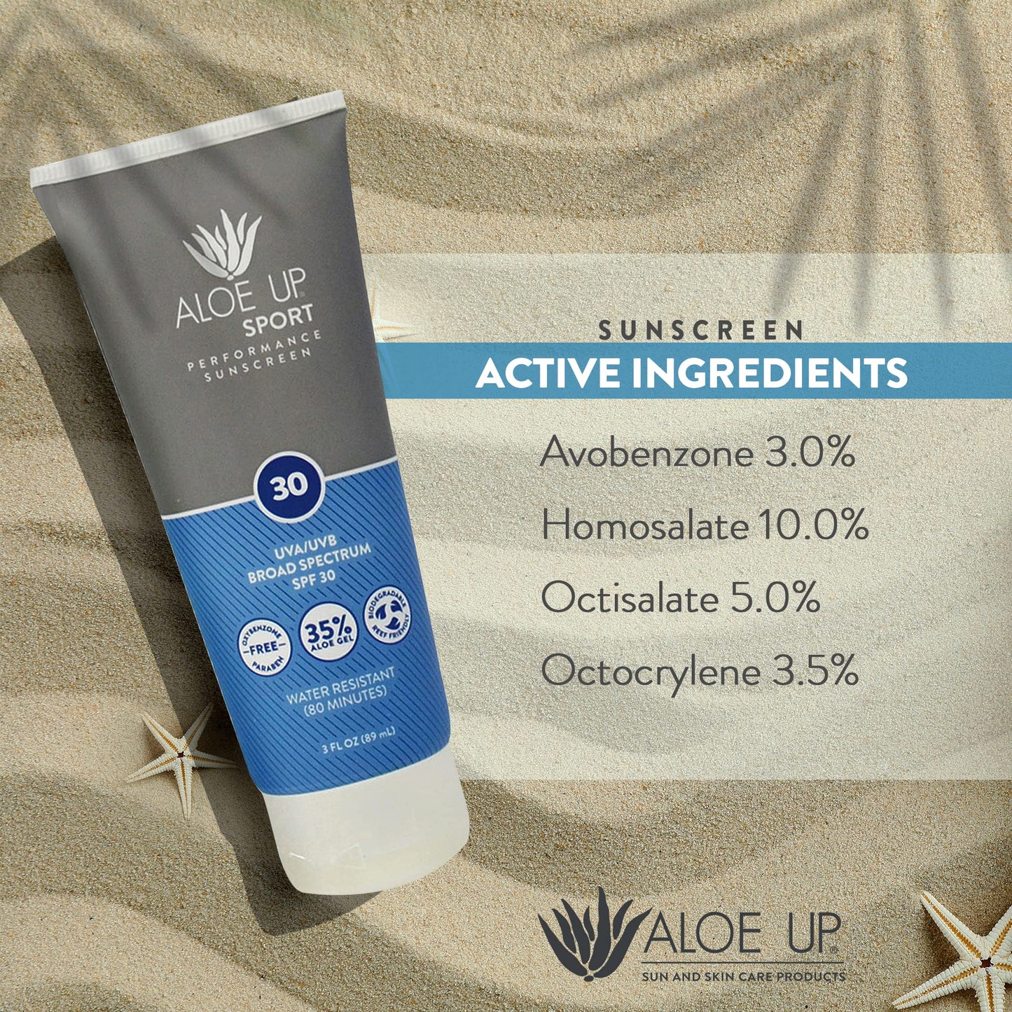 Aloe Up Sport Sunscreen Body Lotion SPF 30 | Broad Spectrum Sunblock Aloe Vera Gel | Non-Greasy,Skin Sun Protection, No White Cast |, Water Resistant 80 Minutes | Fragrance-Free, 3 Oz
