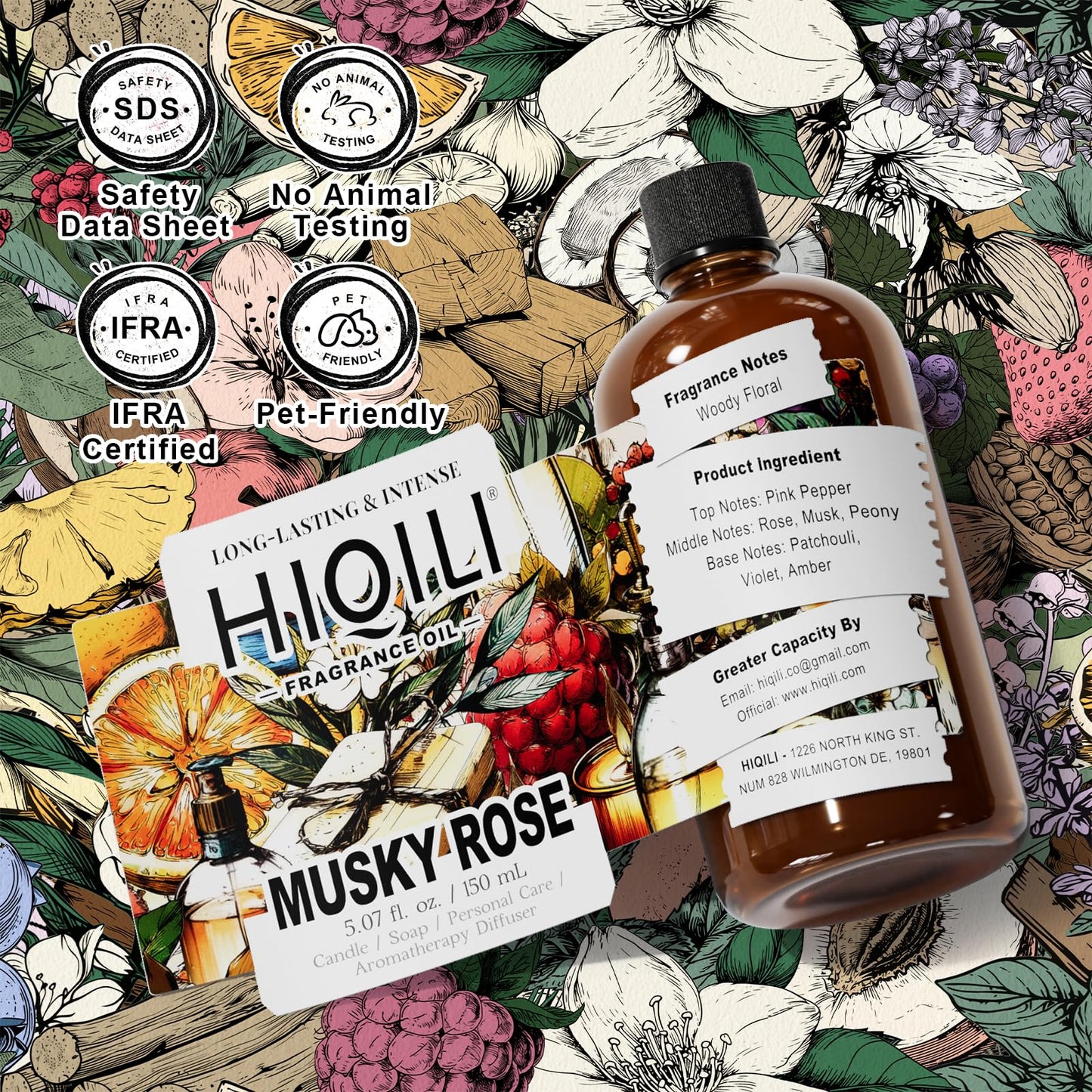 HIQILI Musky Rose Fragrance Oil for Hotel Diffuser, Luxury Scents, for Making Aromatherapy Candle, Perfume, Scented Home Decor- 5.07 Fl Oz