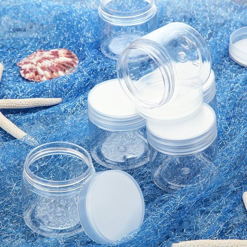 6 Pack Clear Container with Lids Small Plastic Pot Jars Wide Mouth Round Leak Proof Plastic Container Jars with Lid for Travel Storage, Eye Shadow, Nails, Paint, Jewelry (3 oz, Clear)